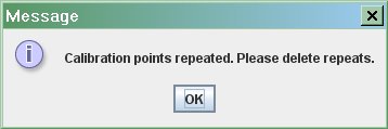 image of text box stating "Calibration points repeated...."